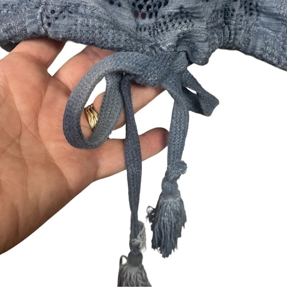 Saturday Sunday Anthropologie Blue Laser Cut Camo Top, Drawstring Waist, Small - Picture 10 of 11